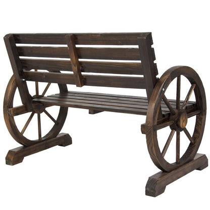 2 Person Farm Home Wagon Wheel Wooden Bench