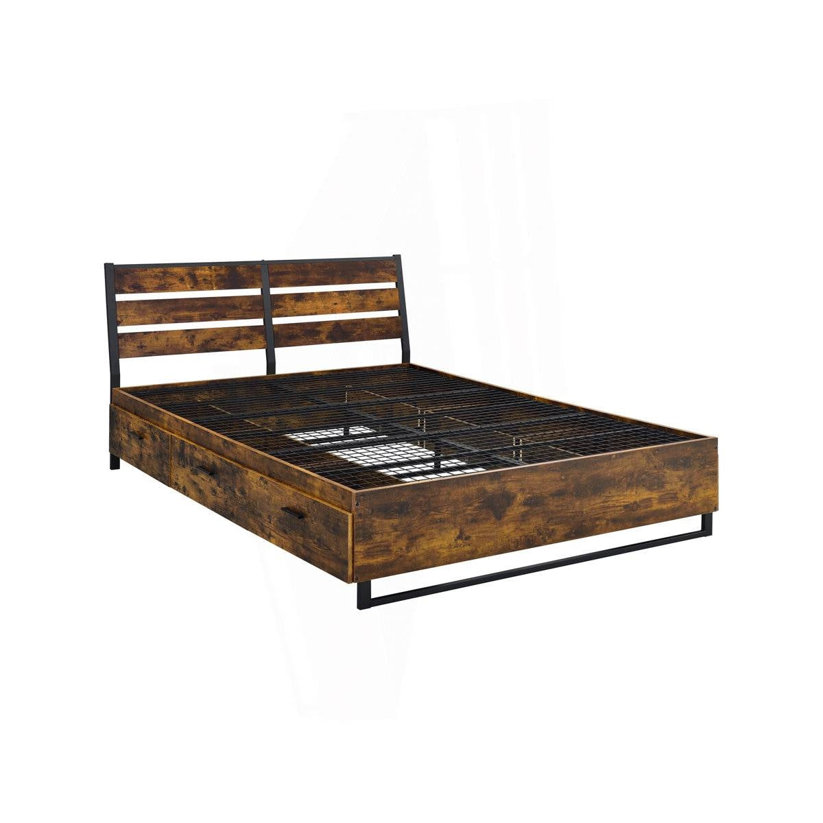 King Size Industrial Slatted Headboard Platform Bed 6 Storage Drawers
