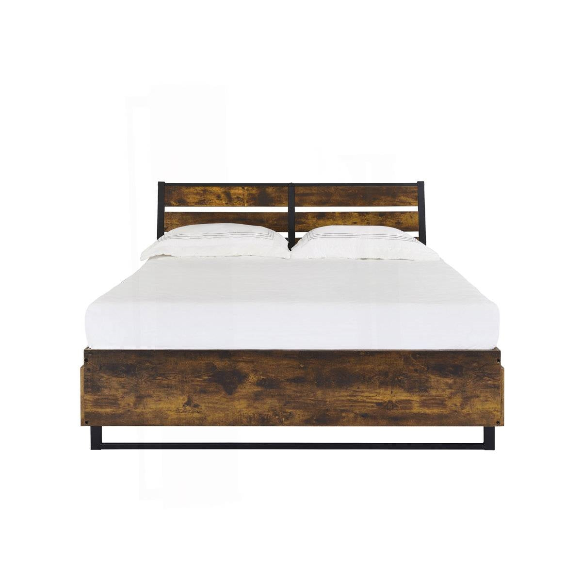 King Size Industrial Slatted Headboard Platform Bed 6 Storage Drawers