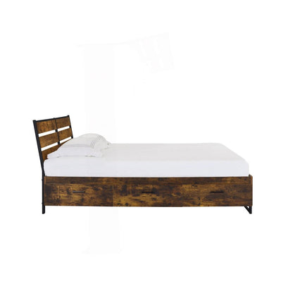 King Size Industrial Slatted Headboard Platform Bed 6 Storage Drawers
