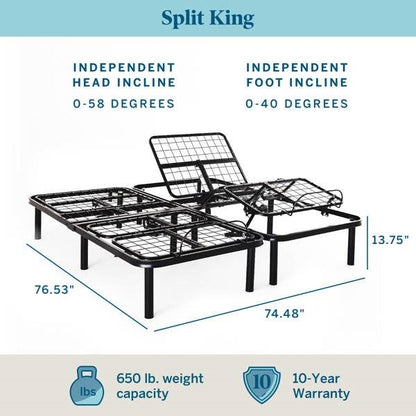 Adjustable Full Electric Steel Bed Base with Remote in Split King