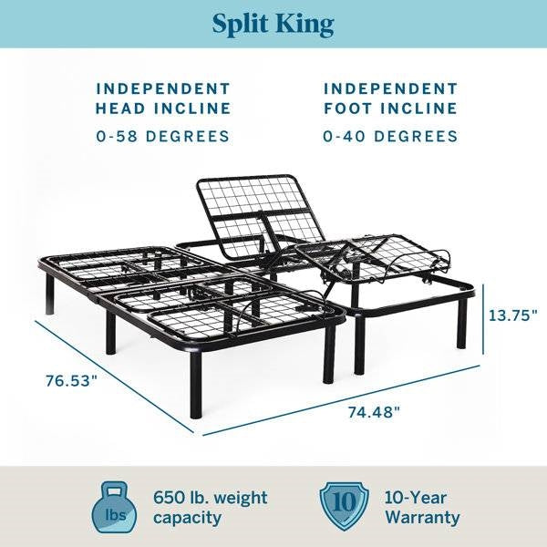 Adjustable Full Electric Steel Bed Base with Remote in Split King
