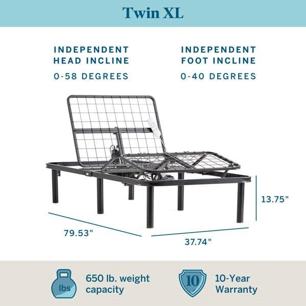 Adjustable Full Electric Steel Bed Base with Remote in Twin XL