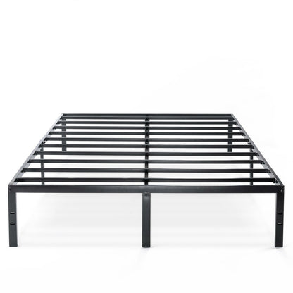 Queen size Sturdy Black Metal Platform Bed Frame with Headboard Attachment Slots