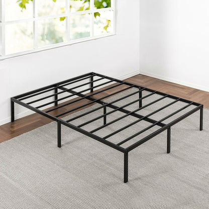Queen size Sturdy Black Metal Platform Bed Frame with Headboard Attachment Slots