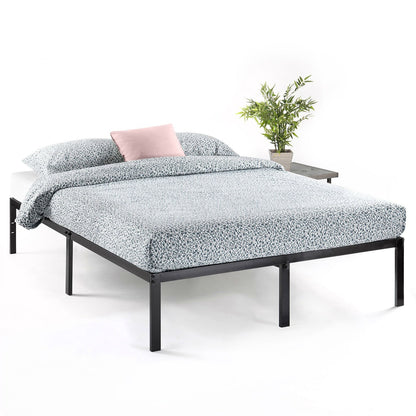 Queen size Sturdy Black Metal Platform Bed Frame with Headboard Attachment Slots