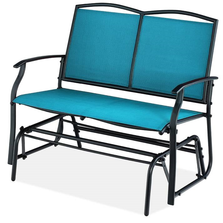 2 Seater Mesh Patio Loveseat Swing Glider Rocker with Armrests in Navy