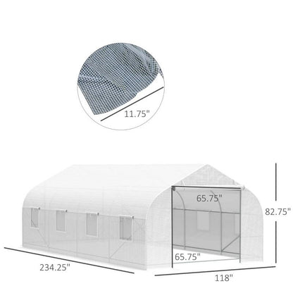 19.5 Ft x 9.8 Ft Outdoor Greenhouse w/ White PE Cover and Heavy Duty Steel Frame