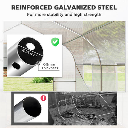 19.5 Ft x 9.8 Ft Outdoor Greenhouse w/ White PE Cover and Heavy Duty Steel Frame