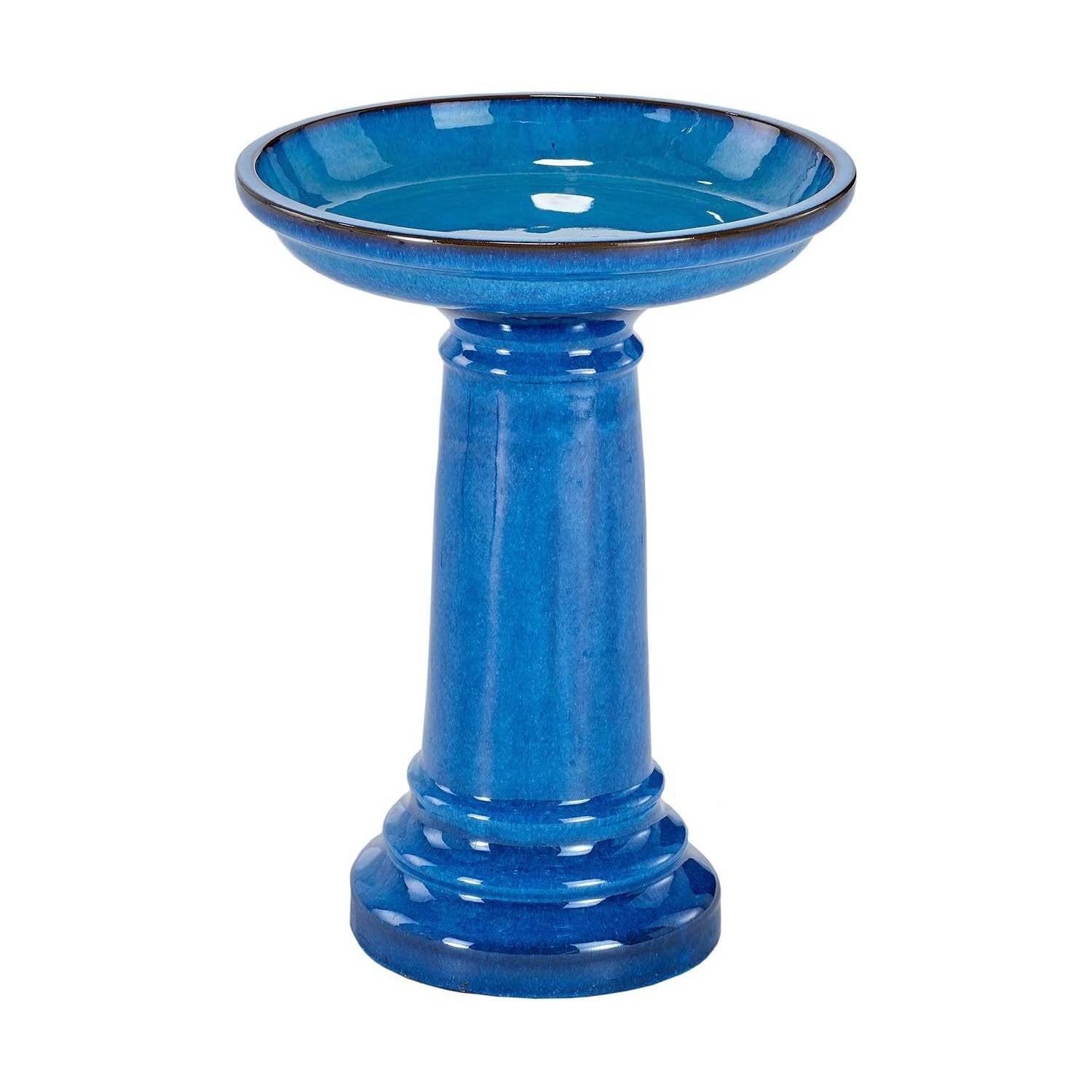 2 Gallon Ceramic Blue Traditional Birdbath