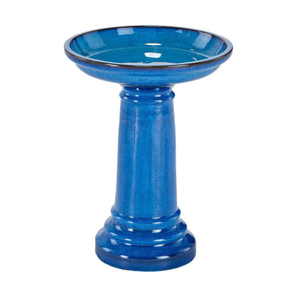 2 Gallon Ceramic Blue Traditional Birdbath