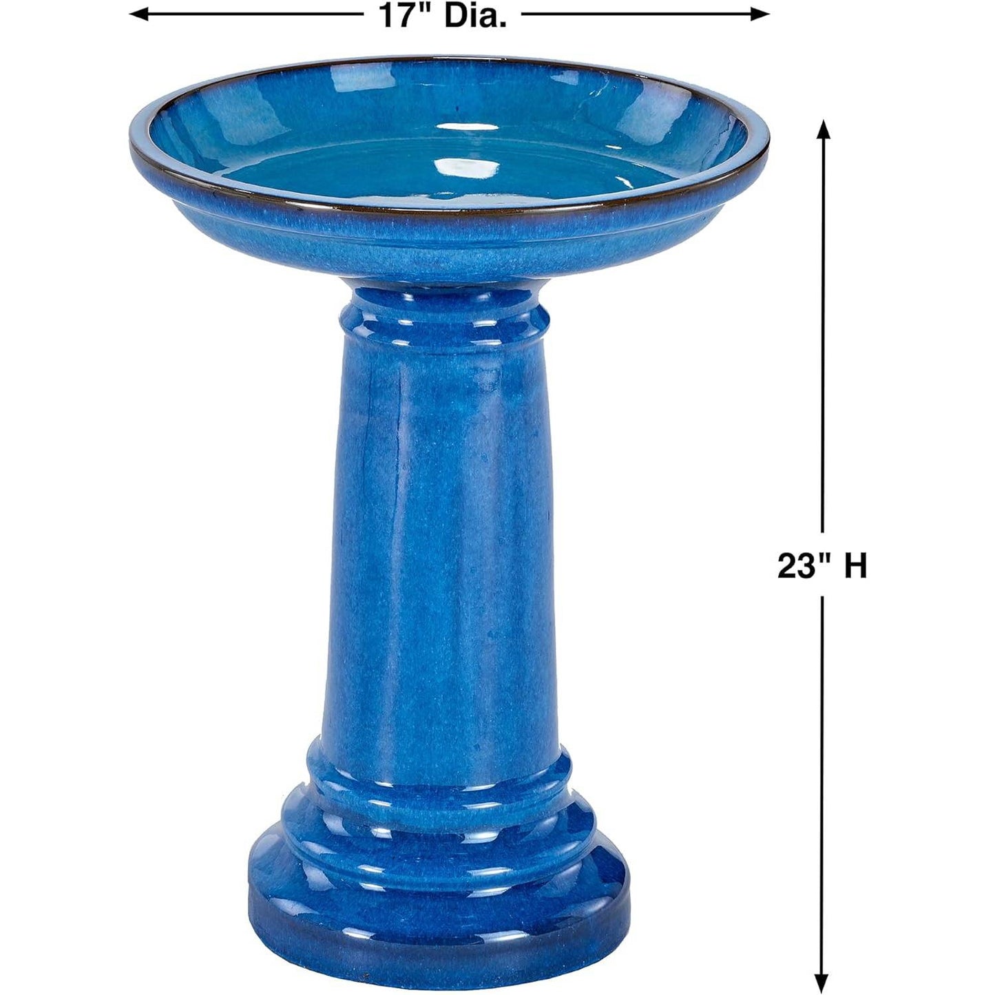 2 Gallon Ceramic Blue Traditional Birdbath