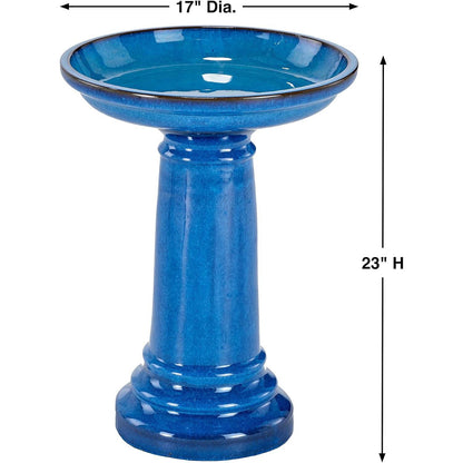 2 Gallon Ceramic Blue Traditional Birdbath