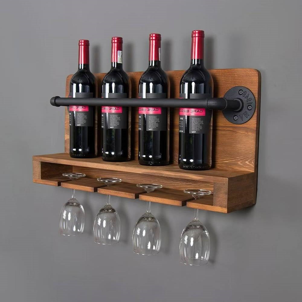 4 Bottle/Glass Rustic FarmHome Wall Mounted Wine Rack