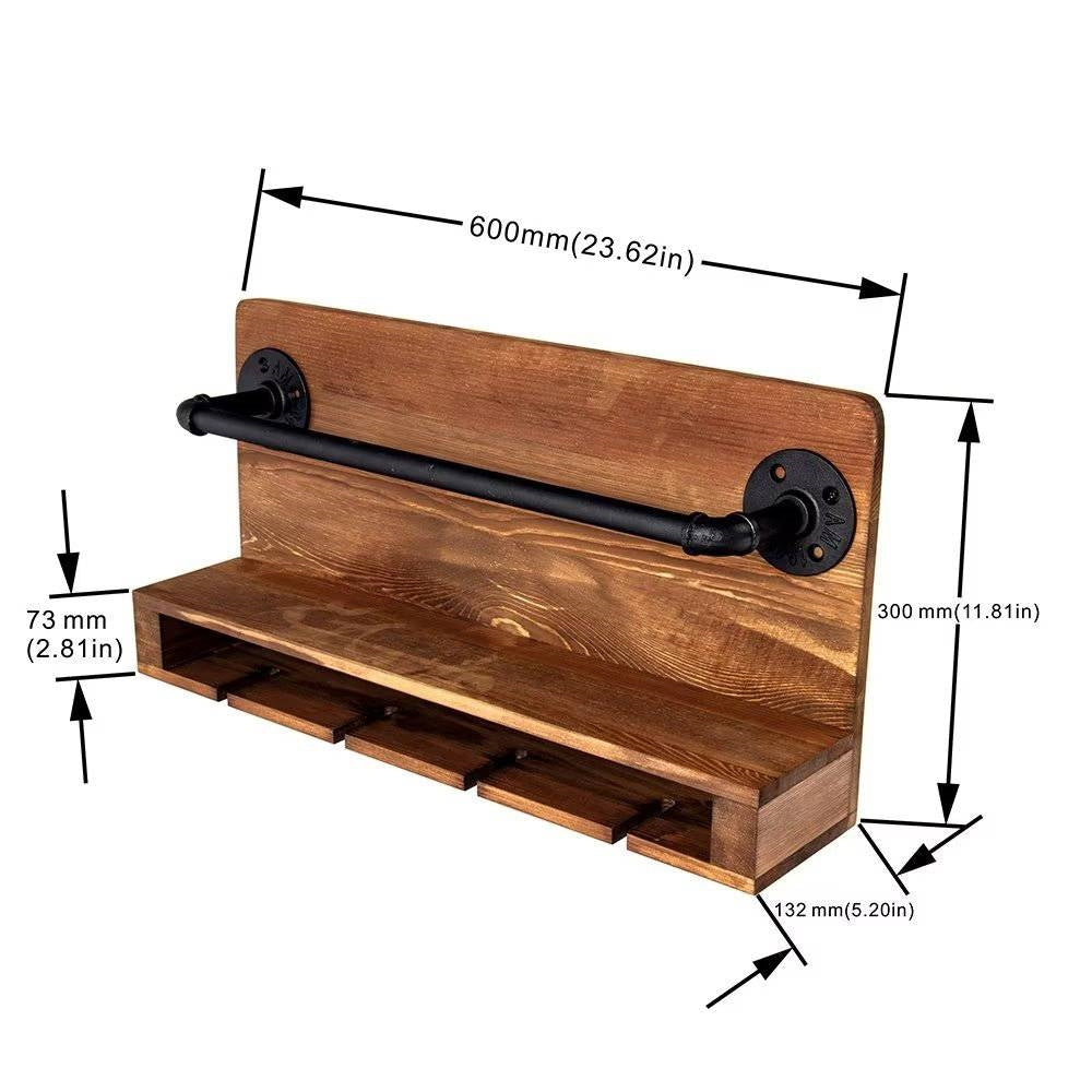 4 Bottle/Glass Rustic FarmHome Wall Mounted Wine Rack