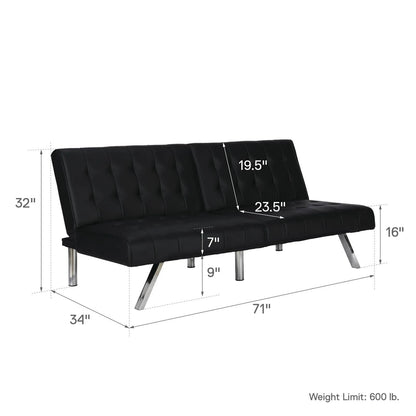 Modern Black Faux Leather Upholstered Sleeper Sofa Bed