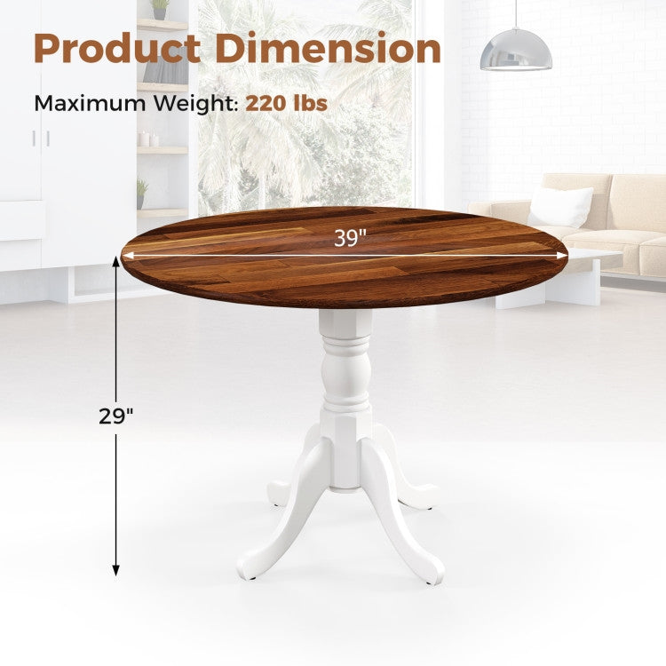 Solid Wood Round 39-inch Kitchen Dining Table with White Legs and Brown Top