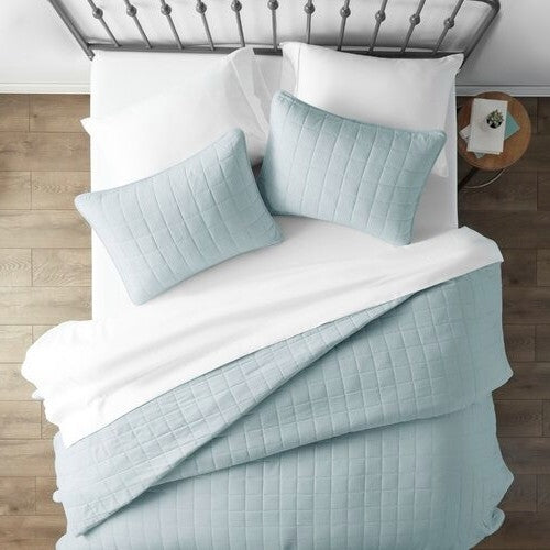 3 Piece Microfiber Farmhouse Coverlet Bedspread Set Light Blue Full/Queen