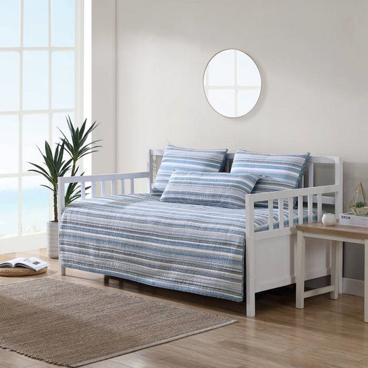 100% Cotton Blue Nautical Lines 4 Piece Daybed Cover Set