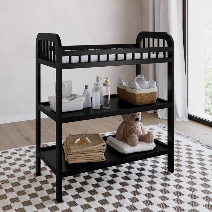 Black Wooden Baby Changing Table with Safety Rail Pad