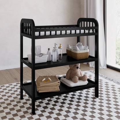 Black Wooden Baby Changing Table with Safety Rail Pad