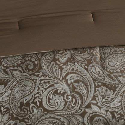 California King 12-piece Reversible Cotton Comforter Set in Brown and Blue