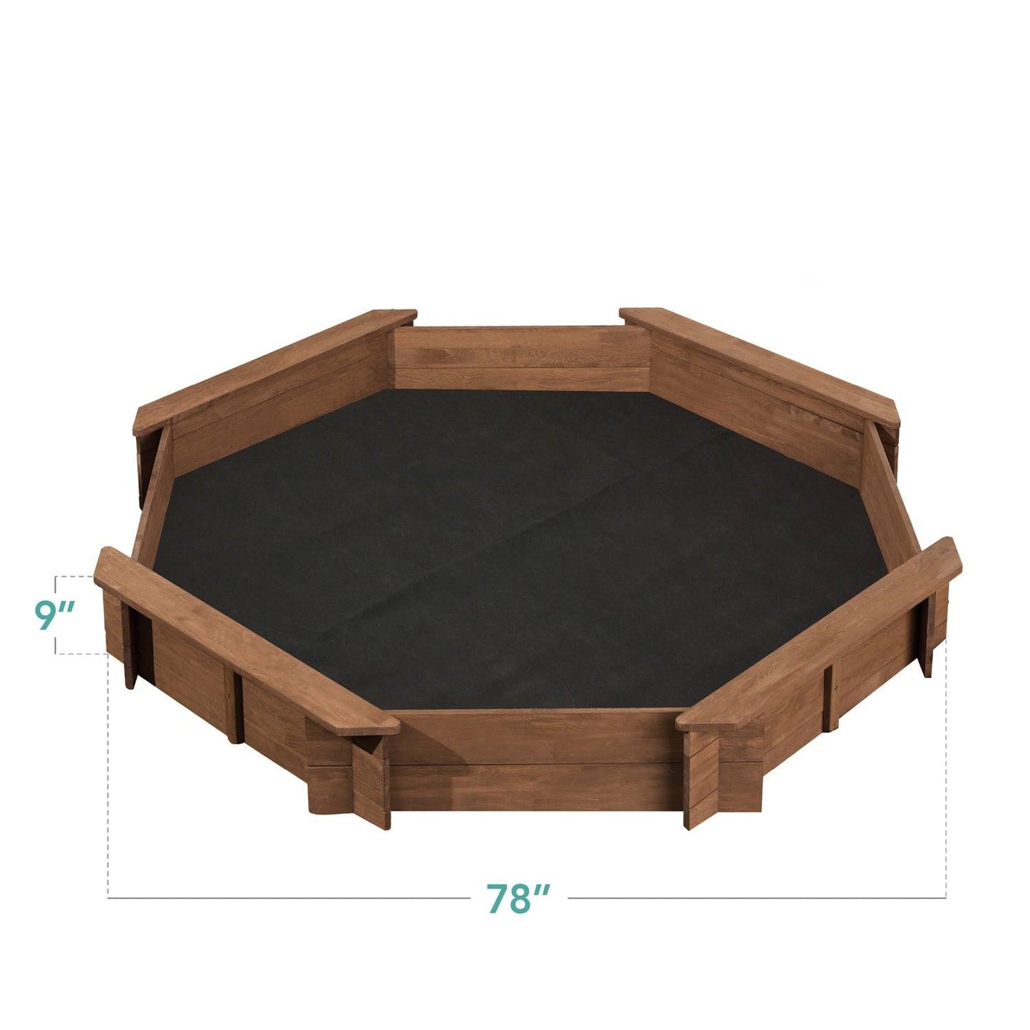 Walnut Wooden Kid's Octagonal Sandbox w/ Sand Cover 4 Reinforced Benches, 8 Seats
