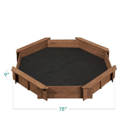 Walnut Wooden Kid's Octagonal Sandbox w/ Sand Cover 4 Reinforced Benches, 8 Seats