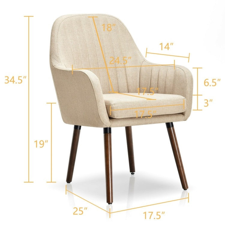 Set of 2 Retro Linen Accent Chair w/ Espresso Rubber Wood Frame - Off White