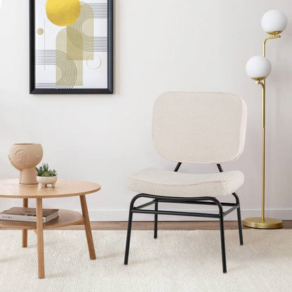 Cream Sherpa Upholstered Reading Plush Accent Chair