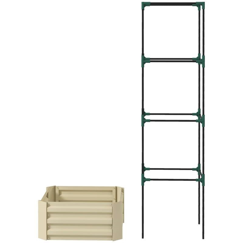 Galvanized Beige Open Bottom Raised Tomato Trellis Cage Garden Planter Box