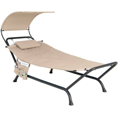 Cream Covered Polyester Chaise Canopy Hammock Stand Lounge Chair, Pillow, Storage Bag