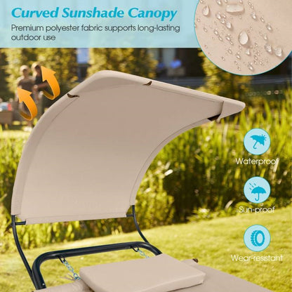 Cream Covered Polyester Chaise Canopy Hammock Stand Lounge Chair, Pillow, Storage Bag