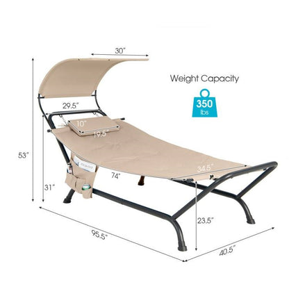 Cream Covered Polyester Chaise Canopy Hammock Stand Lounge Chair, Pillow, Storage Bag