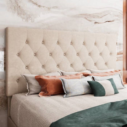 King Size Adjustable Height Beige Linen Tufted Low Profile Platform Bed