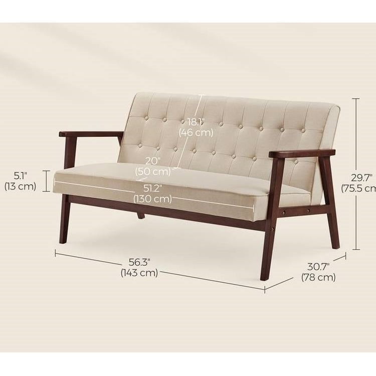 Modern Wooden Loveseat Sofa w/ Armrests Button Tufted Beige