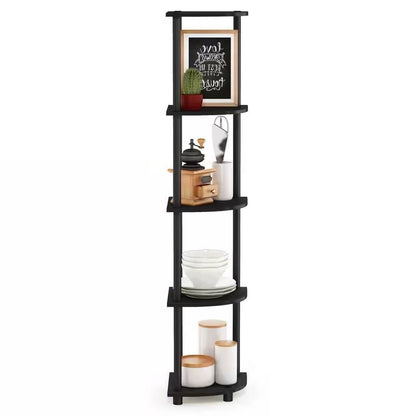 5-Shelf Modern Corner Bookcase in Espresso Black Wood Finish