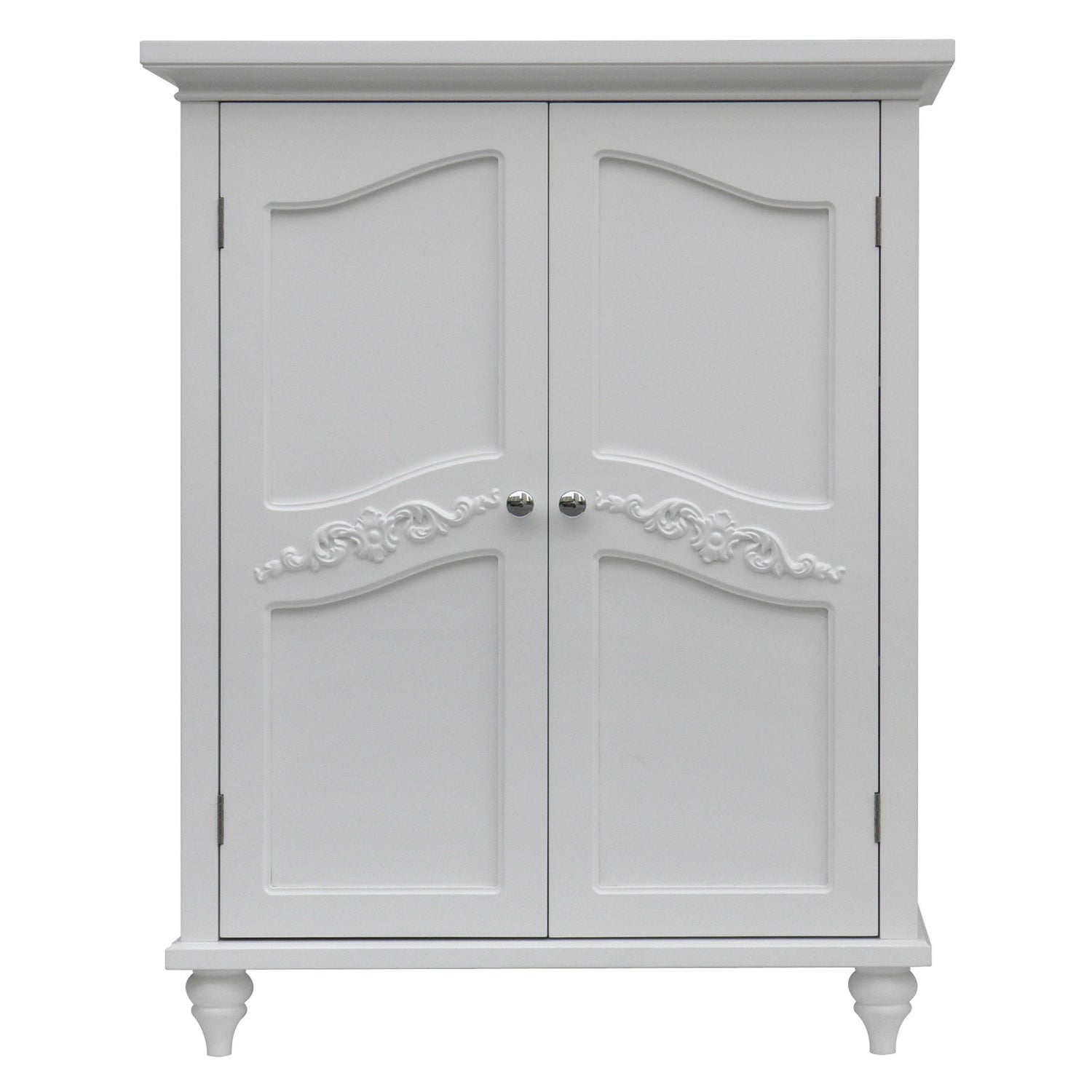 Bathroom Linen Storage Floor Cabinet with 2-Doors in Traditional White Wood Finish