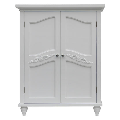 Bathroom Linen Storage Floor Cabinet with 2-Doors in Traditional White Wood Finish