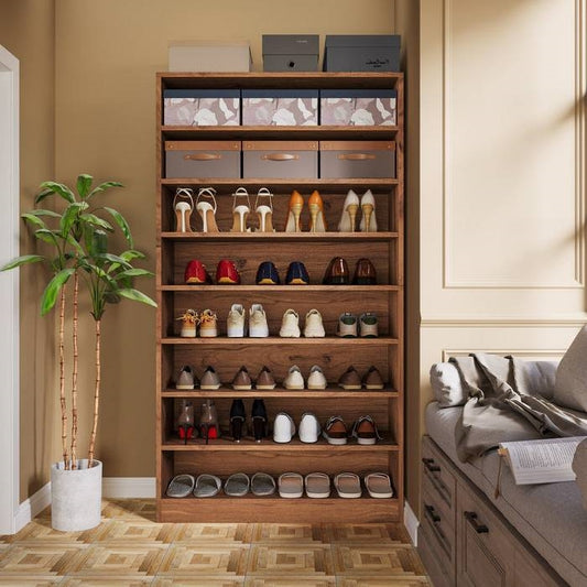9 Tier Brown Wood Shoe Storage Cabinet, Holds Up To 45 Pairs