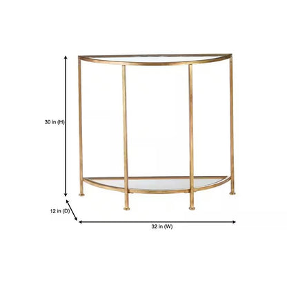 Half-Circle Entryway Console Table Gold Metal Glass Top Bottom Shelf Sofa Table