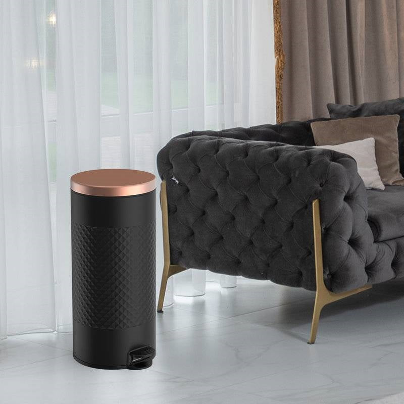 Hands Free Round Black/Gold Metal Step On Trash Can - 8 Gallons