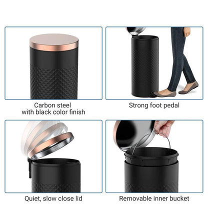 Hands Free Round Black/Gold Metal Step On Trash Can - 8 Gallons