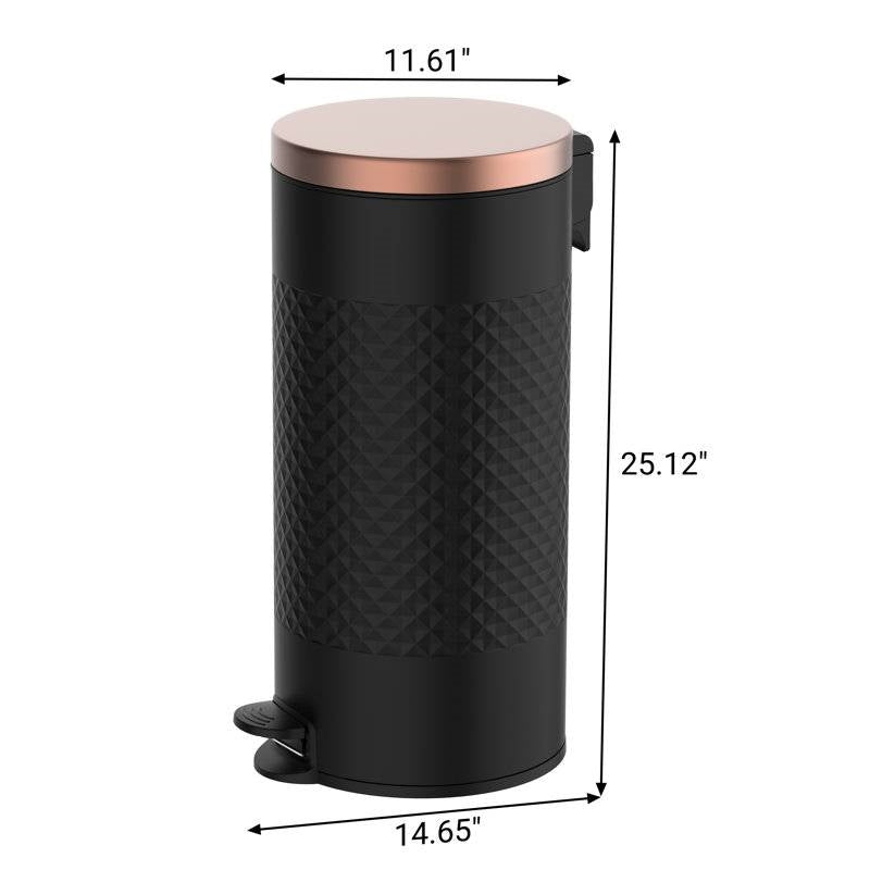 Hands Free Round Black/Gold Metal Step On Trash Can - 8 Gallons