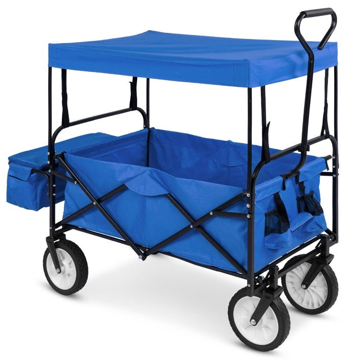 Collapsible Utility Wagon Cart Indoor/Outdoor w/ Canopy - Blue