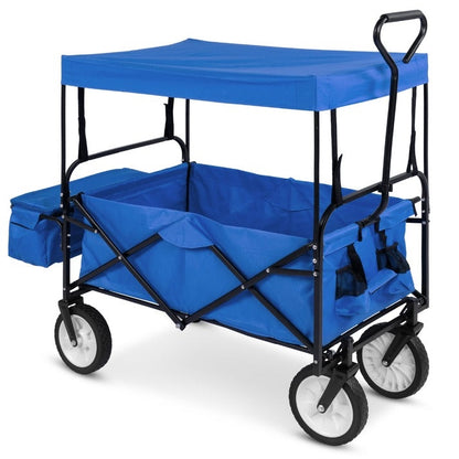 Collapsible Utility Wagon Cart Indoor/Outdoor w/ Canopy - Blue