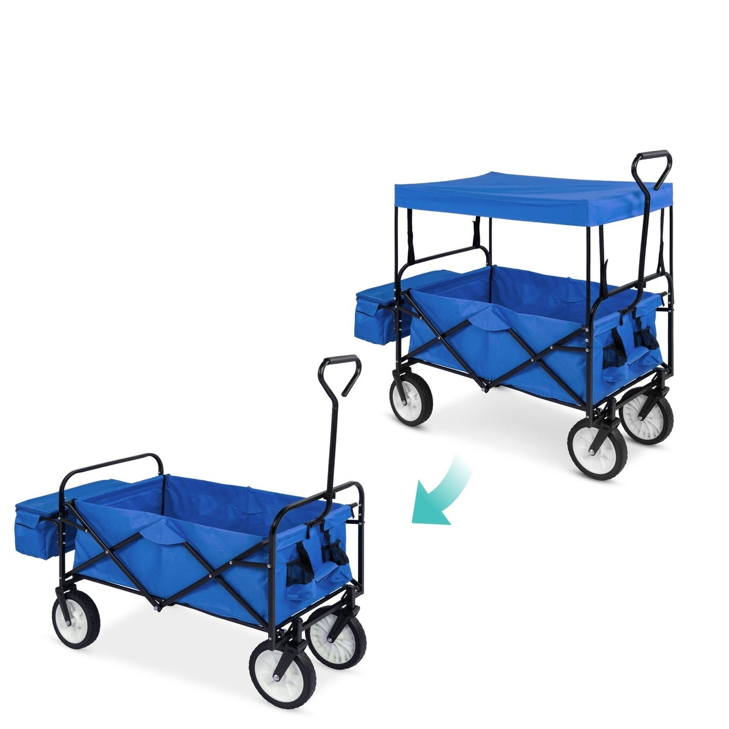 Collapsible Utility Wagon Cart Indoor/Outdoor w/ Canopy - Blue