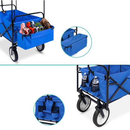 Collapsible Utility Wagon Cart Indoor/Outdoor w/ Canopy - Blue
