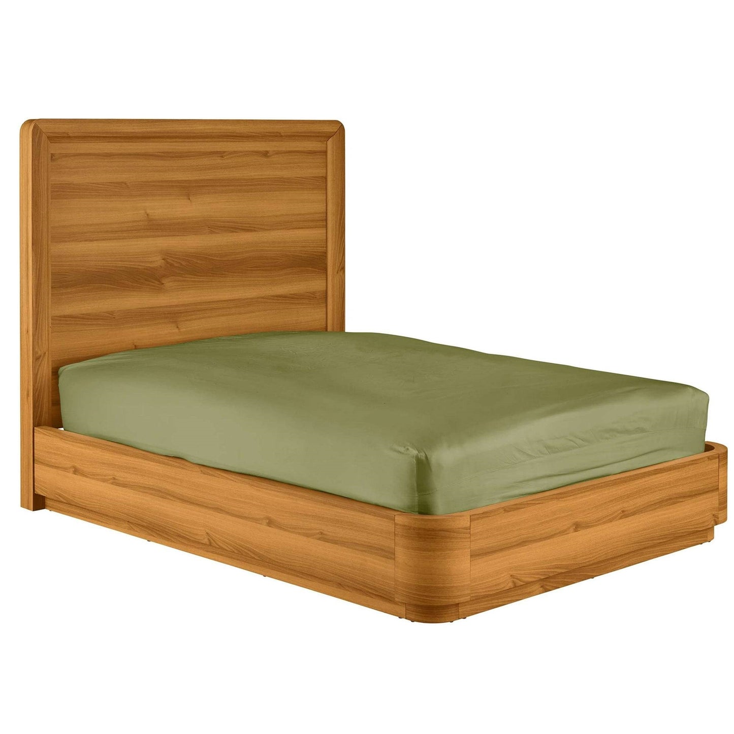 Queen Size Elite Brown Curved Wooden Platform Bed