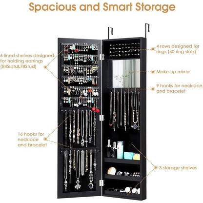 2-in-1 Black Wall or Door Mounted Jewelry Organizer Full Length Mirror